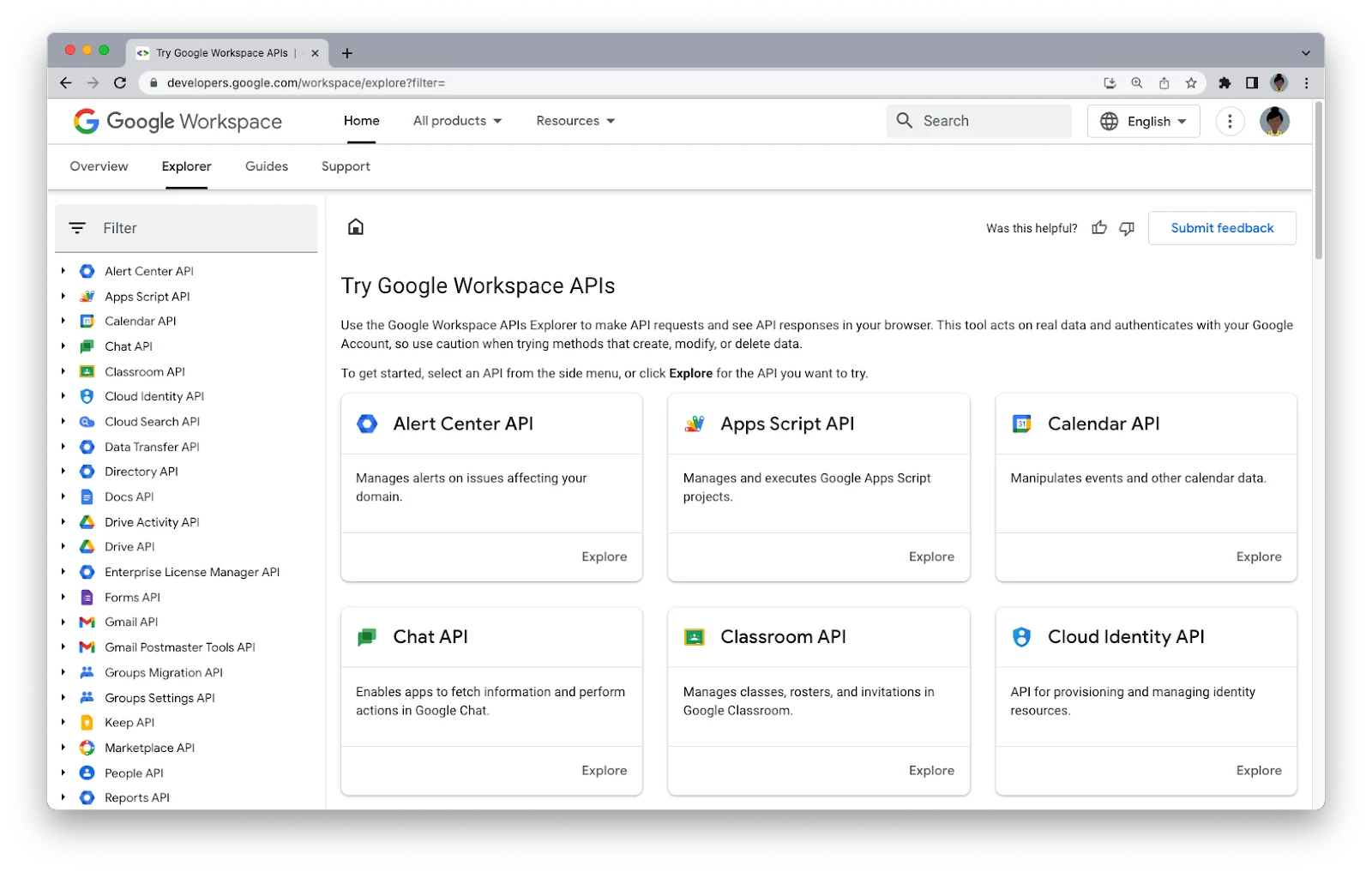 A Tool for Exploring and Testing Google Workspace APIs