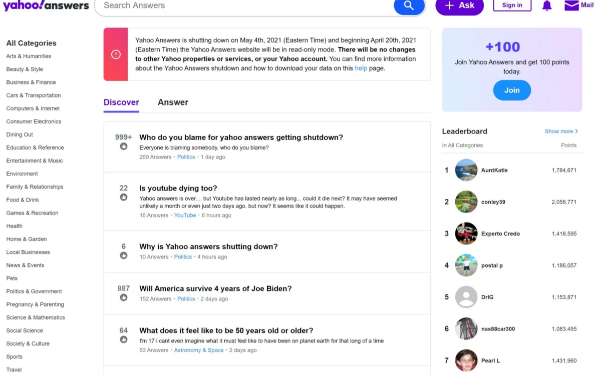 Yahoo Answers se va inchide definitiv pe 4 mai
